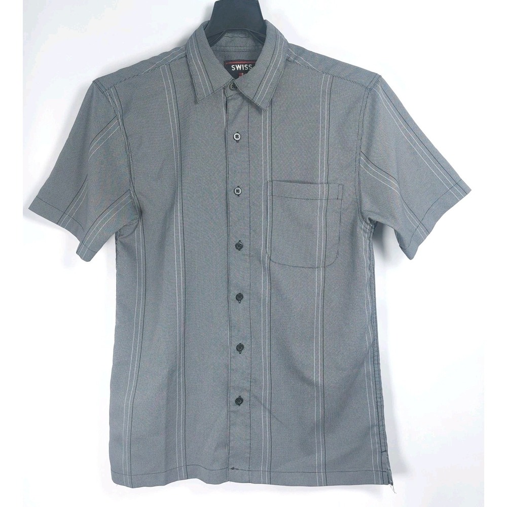 Swiss Alps Short Sleeve Shirt Mens Small Gray Black Micro Houndstooth